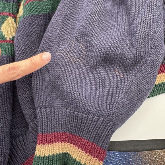 Vtg 90s Roundtree & York Golf Intarsia Sweater XL Button Front Navy - Picture 8 of 10